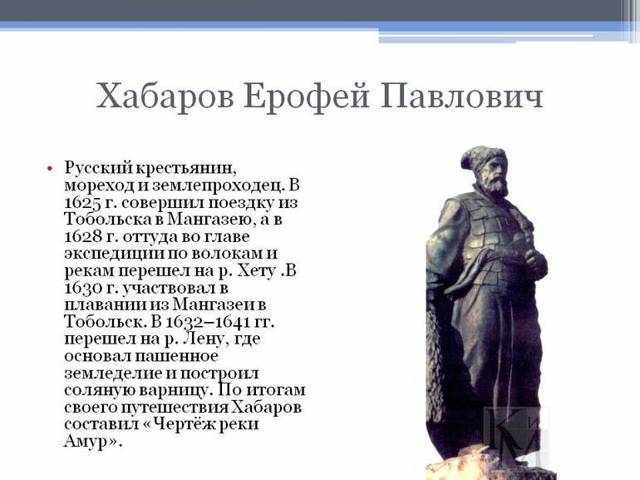 Ерофей Хабаров что открыл, краткая биография, чертеж реки Амур, кому поставлен памятник в Хабаровске
